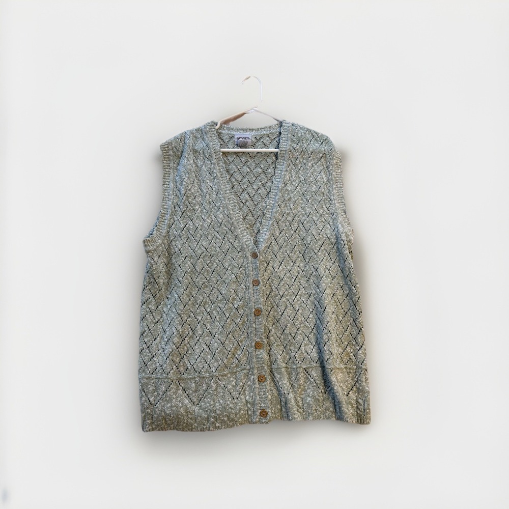 Vintage 80s Sweater Vest Cardigan Mint Green‎ Koret Knit Women's Size X-Large